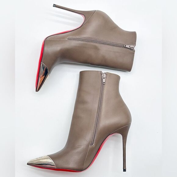 Christian Louboutin Calamijane 100 Mastic Leather Pointed Toe Ankle Booty EU38.5 - Picture 5 of 13
